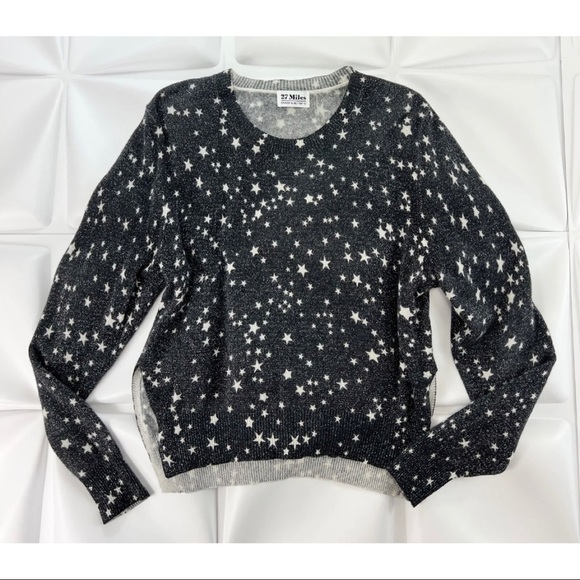 27 Miles Malibu Womens Sz S 100% CASHMERE Black Metallic Star Dipper Sweater - Picture 5 of 11